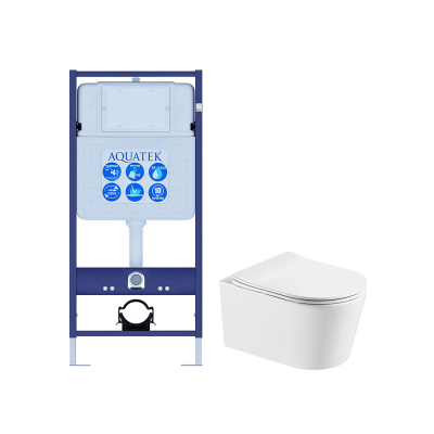 Комплект унитаз с инсталляцией и сиденьем микролифт SET AQUATEK ОБЕРОН WT безободковый купить с доставкой. 100% Оригинал. Гарантия!