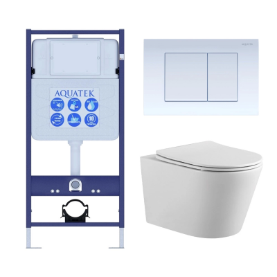 Комплект унитаз с инсталляцией, кнопкой и сиденьем микролифт Aquatek Вега Set AQUATEK ВЕГА-009 4в1 безободковый купить с доставкой. 100% Оригинал. Гарантия!