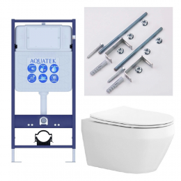 Комплект унитаз с инсталляцией, кнопкой и сиденьем микролифт Aquatek Лея SET AQUATEK ЛЕЯ Т безободковый