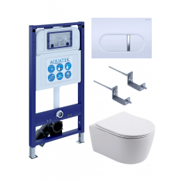 Комплект унитаз с инсталляцией, кнопкой и сиденьем SET AQUATEK ЕВРОПА New-042 4в1 безободковый