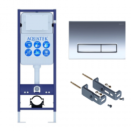 Инсталляция для подвесного унитаза Aquatek Standart 37 INS-0000017, кнопка смыва хром + крепеж