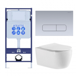 Комплект унитаз с инсталляцией, кнопкой и сиденьем микролифт Aquatek Европа SET AQUATEK ЕВРОПА cmp014 безободковый