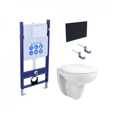 Комплект унитаз с инсталляцией, кнопкой и сиденьем микролифт Aquatek Каир SET AQUATEK КАИР-14-017 безободковый купить с доставкой. 100% Оригинал. Гарантия!