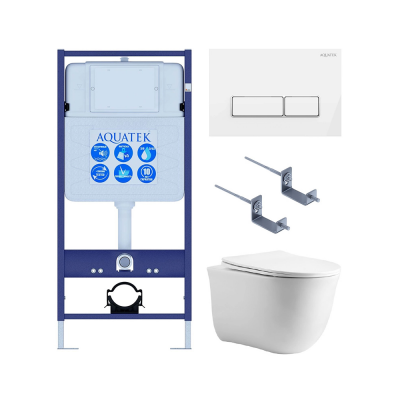 Комплект унитаз с инсталляцией, кнопкой и сиденьем SET AQUATEK КЛАССИК cm-061 4в1 безободковый купить с доставкой. 100% Оригинал. Гарантия!