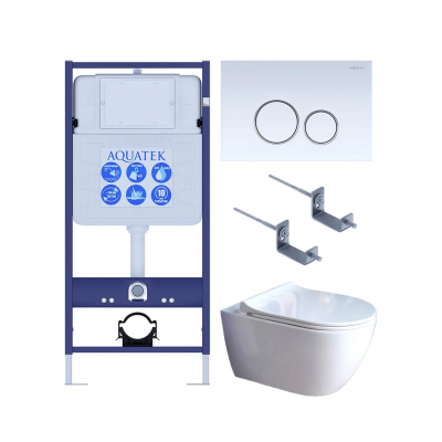 Комплект унитаз с инсталляцией, кнопкой и сиденьем микролифт Aquatek Поларис SET AQUATEK ПОЛАРИС-01-015 4в1 безободковый купить с доставкой. 100% Оригинал. Гарантия!