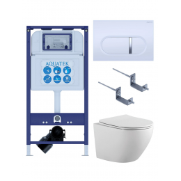 Комплект унитаз с инсталляцией, кнопкой и сиденьем SET AQUATEK ЕВРОПА-042 4в1 безободковый