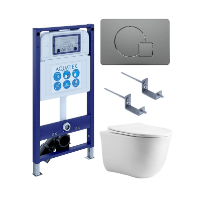 Комплект унитаз с инсталляцией, кнопкой и сиденьем SET AQUATEK КЛАССИК cm-070 4в1 безободковый купить с доставкой. 100% Оригинал. Гарантия!