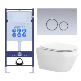 Комплект унитаз с инсталляцией, кнопкой и сиденьем микролифт Aquatek Лея SET AQUATEK ЛЕЯ cm-019 4в1 безободковый