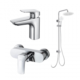 AQ1010CR ВЕГА смеситель для раковины 97 без донного клапана + AQ1060CR ВЕГА смеситель для душа + AQ2046CR ВЕГА душевая система 3jet 250мм Reno