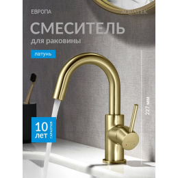 AQ1307BG ЕВРОПА смеситель для раковины, без донного клапана, шлиф. золото