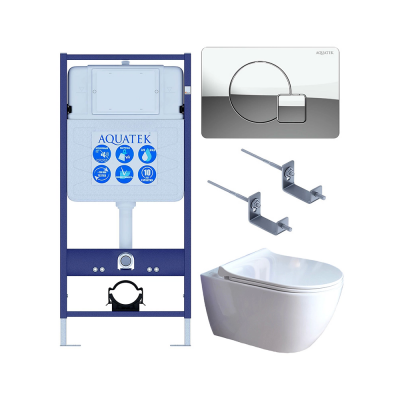 Комплект унитаз с инсталляцией, кнопкой и сиденьем SET AQUATEK ПОЛАРИС-01-067 4в1 безободковый купить с доставкой. 100% Оригинал. Гарантия!