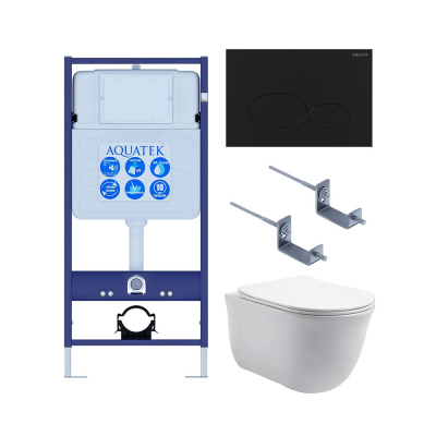 Комплект унитаз с инсталляцией и сиденьем микролифт SET AQUATEK КЛАССИК-074 4в1 безободковый купить с доставкой. 100% Оригинал. Гарантия!