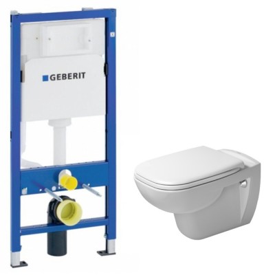 Комплект Geberit Duravit D-Code l 458.134.DC.2 SET, (инсталляция c клавишей Delta20 хром, крепёж + унитаз D-Code Rimless с сиденьем)