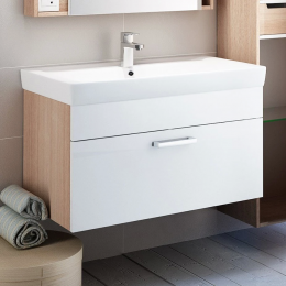 Тумба с раковиной Iddis Mirro 80 MIR80W0i95+0018000i28 белая, светлое дерево