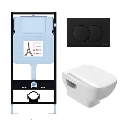 Комплект унитаз с инсталляцией, кнопкой и сиденьем Jacob Delafon Struktura EDE103-BL купить с доставкой. 100% Оригинал. Гарантия!