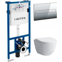 Комплект Система инсталляции для унитазов Laufen Lis CW1 8.9466.0 + Чаша для унитаза подвесного Laufen Pro Rimless 8.2096.6.000.000.1 без ободка + Кн