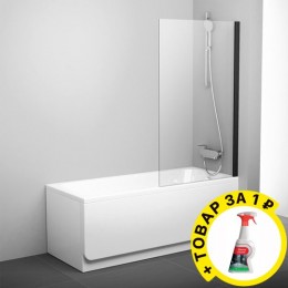 Шторка на ванну Ravak PVS1-80 Transparent, профиль черный + средство для ванн и душевых кабин