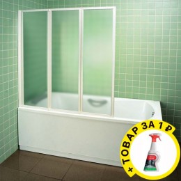 Шторка на ванну Ravak VS3 130 Grape, профиль белый + средство для ванн и душевых кабин