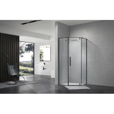 Душевой уголок распашной Terminus Альба 04 1000х1000х2200 трапеция чёрный купить с доставкой. 100% Оригинал. Гарантия!