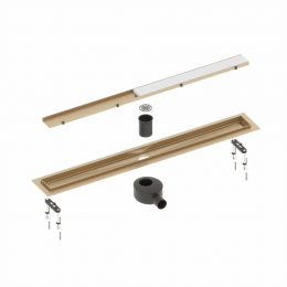 Душевой лоток TIMO Drain System 600 с двусторонней панелью "plate" под плитку DS230206/17, золото матовое