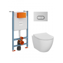 Комплект унитаз с инсталляцией, кнопкой и сиденьем микролифт VitrA Integra 9856B003-7200 безободковый