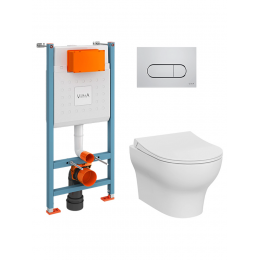 Комплект унитаз с инсталляцией, кнопкой и сиденьем микролифт VitrA Zentrum 9879B003-7200 безободковый