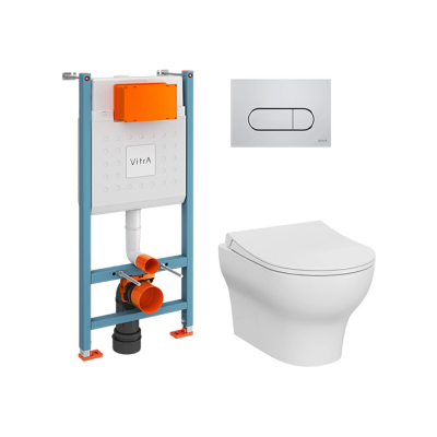 Комплект унитаз с инсталляцией, кнопкой и сиденьем микролифт VitrA Zentrum 9879B003-7200 безободковый купить с доставкой. 100% Оригинал. Гарантия!