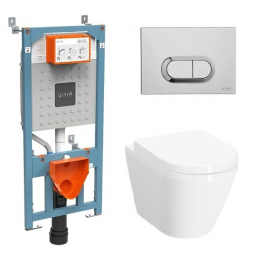 Комплект унитаз с инсталляцией, кнопкой и сиденьем микролифт VitrA Integra Round 9004B003-7202 безободковый