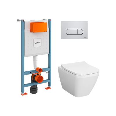 Комплект унитаз с инсталляцией, кнопкой и сиденьем микролифт VitrA Integra Square 9856B003-7207 безободковый купить с доставкой. 100% Оригинал. Гарантия!